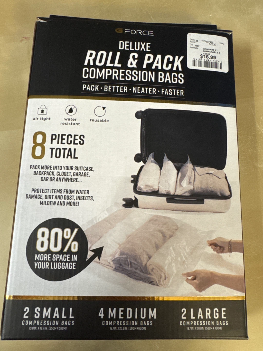 GFORCE Deluxe Roll & Pack Compression Bags - 8 Pieces
