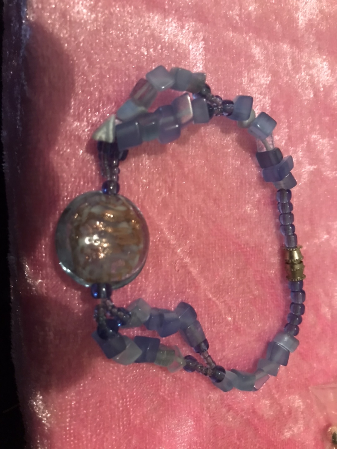 Blue Glass Bead Bracelet with Large Orb Accent
