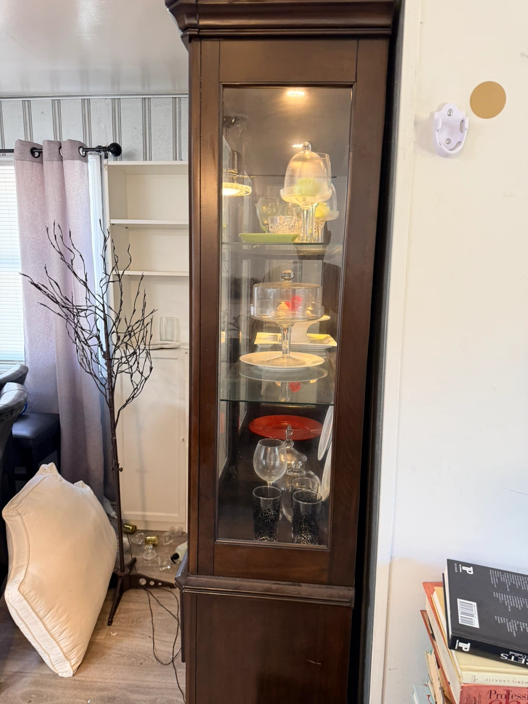 Brown Wood China Cabinet with Glass Doors - photo 2