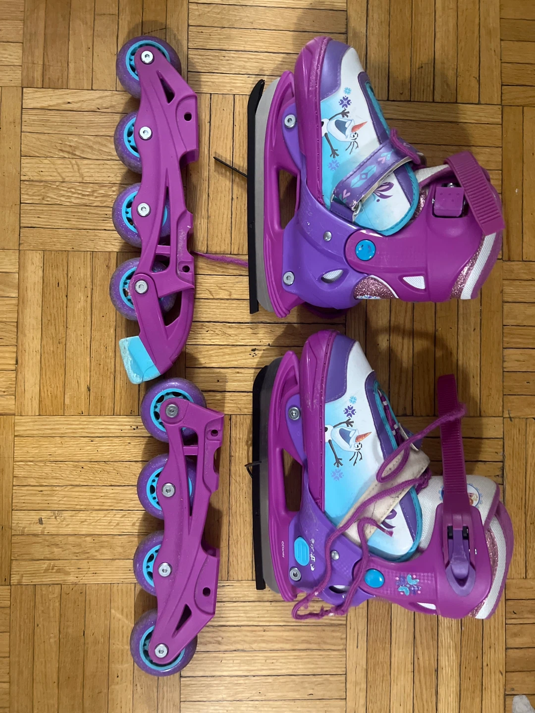 Kids Adjustable Ice Skates and Rollerblades Combo Set