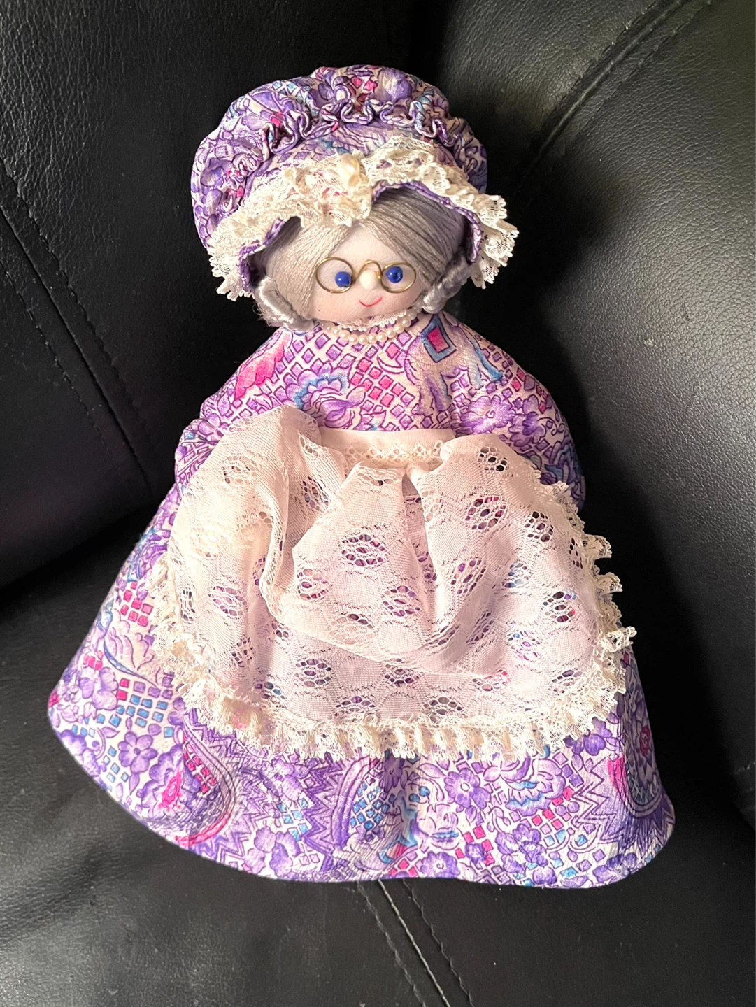🌱Handmade Grandma Doll with Glasses and Pearl Necklace