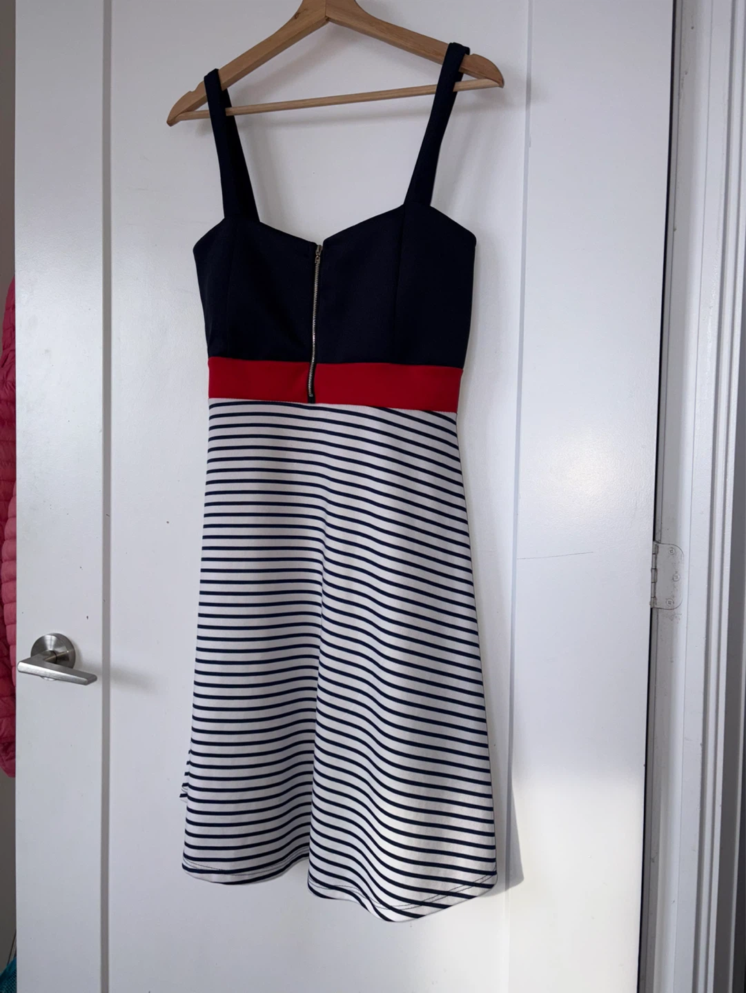 Striped Fit and Flare Dress with Zipper - photo 2