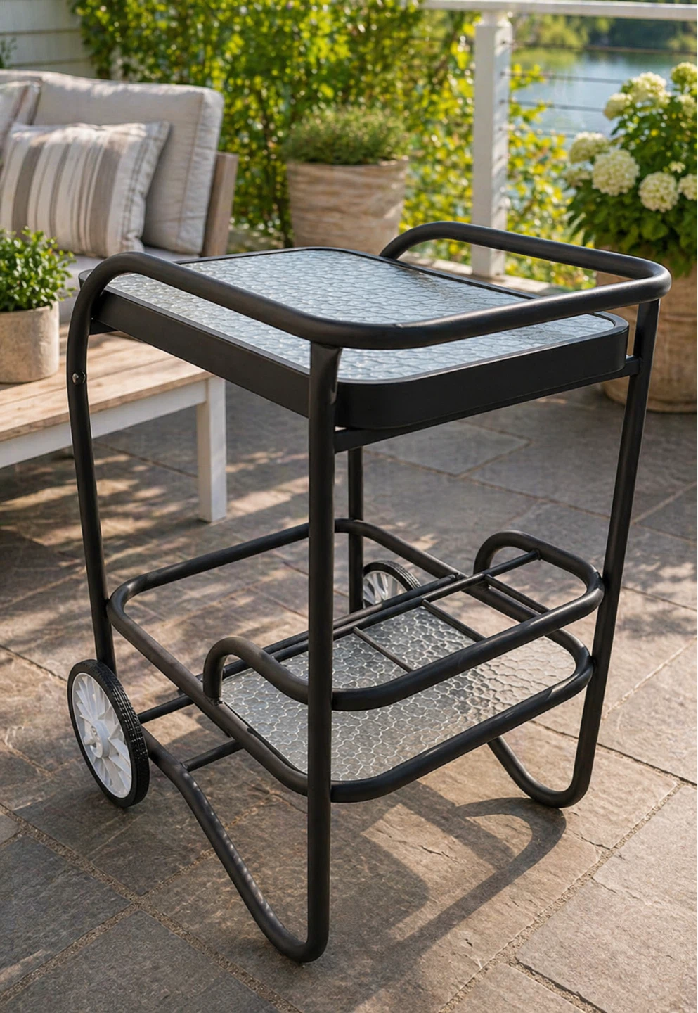 Outdoor Bar Cart with Glass Shelves