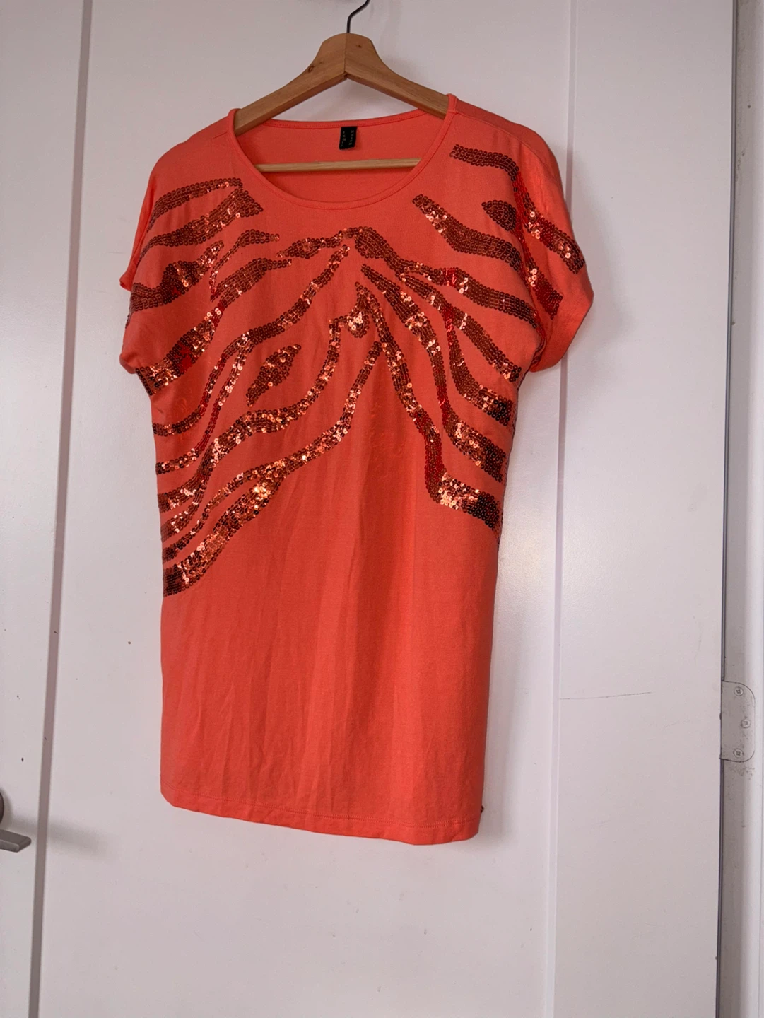 Orange T-Shirt with Bronze Sequin Design