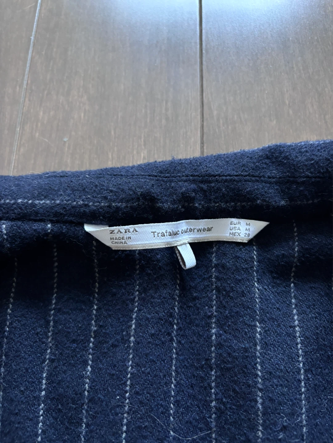Zara Navy Pinstripe Coat with Sleeve Patch - photo 4
