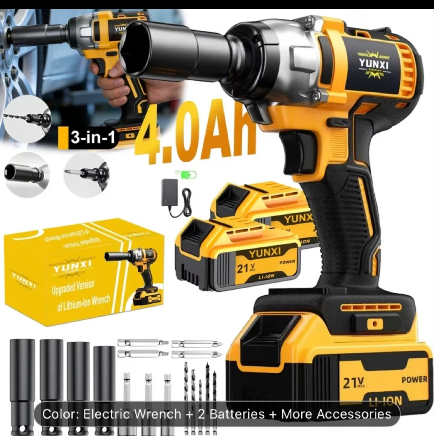 YUNXI 21V Cordless Impact Wrench Kit