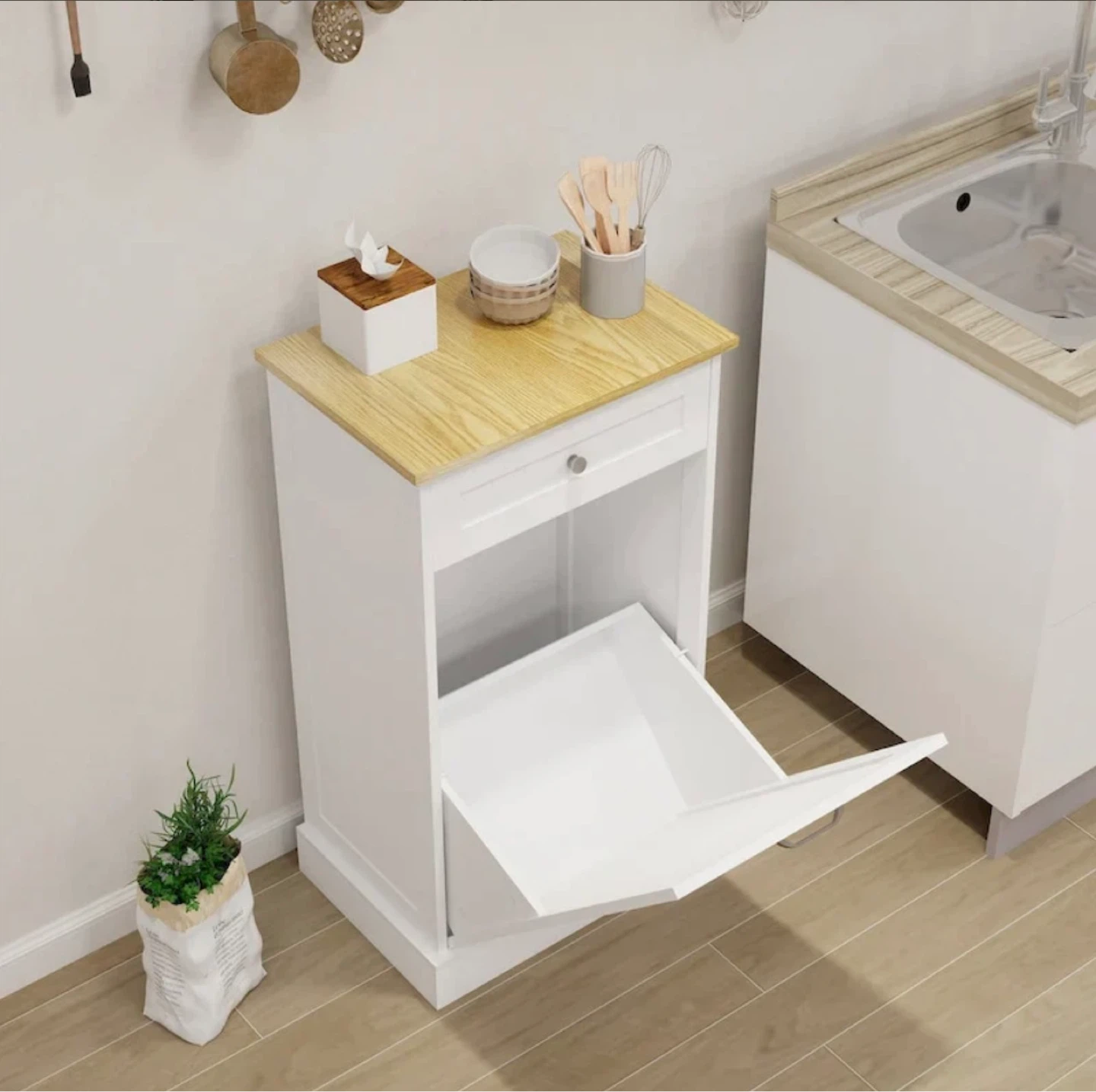 Wood Open Tilt Out Trash Cabinet - 10 Gallons