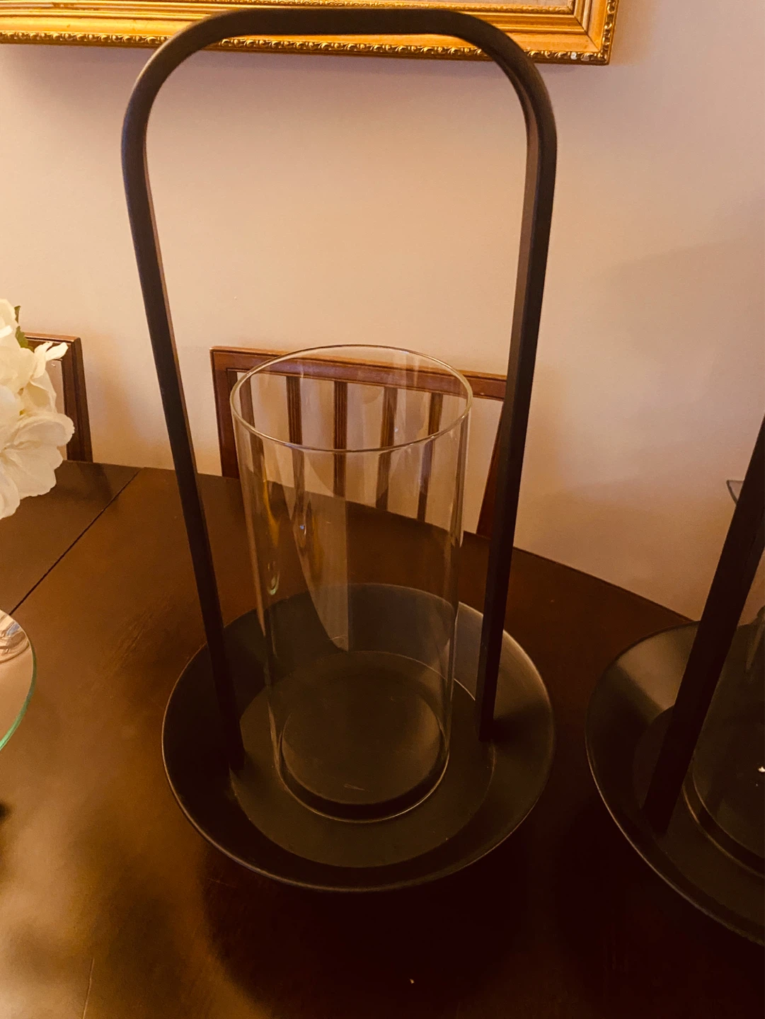 Set of 2 Black Metal Lanterns with Glass Cylinders - photo 2
