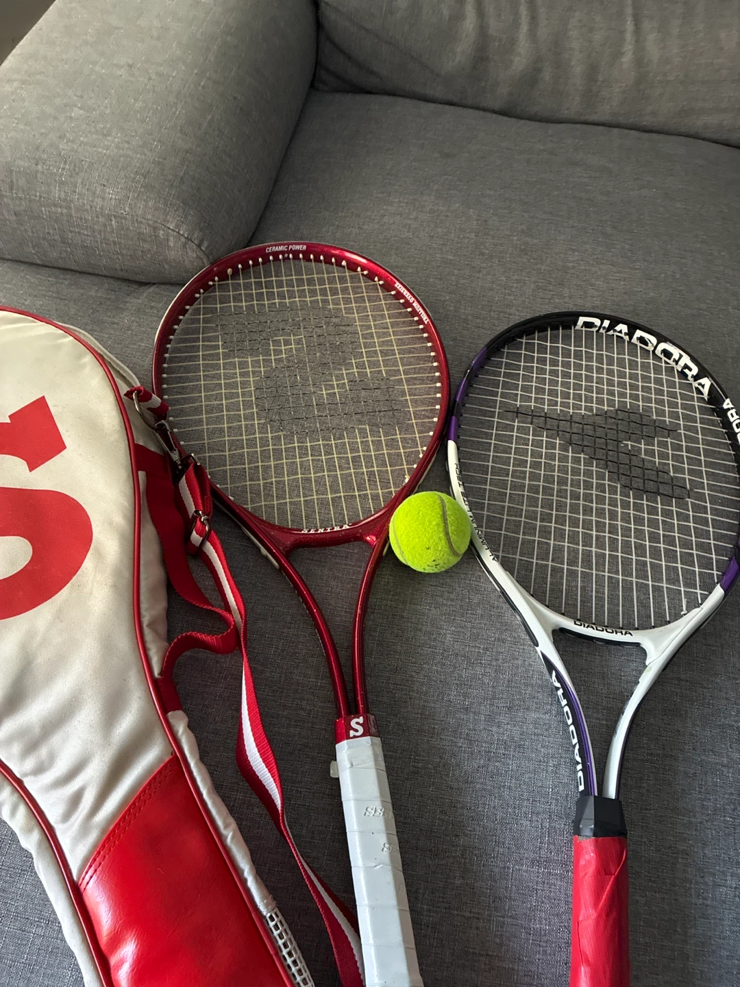 Diadora and Spalding Tennis Rackets with Bag