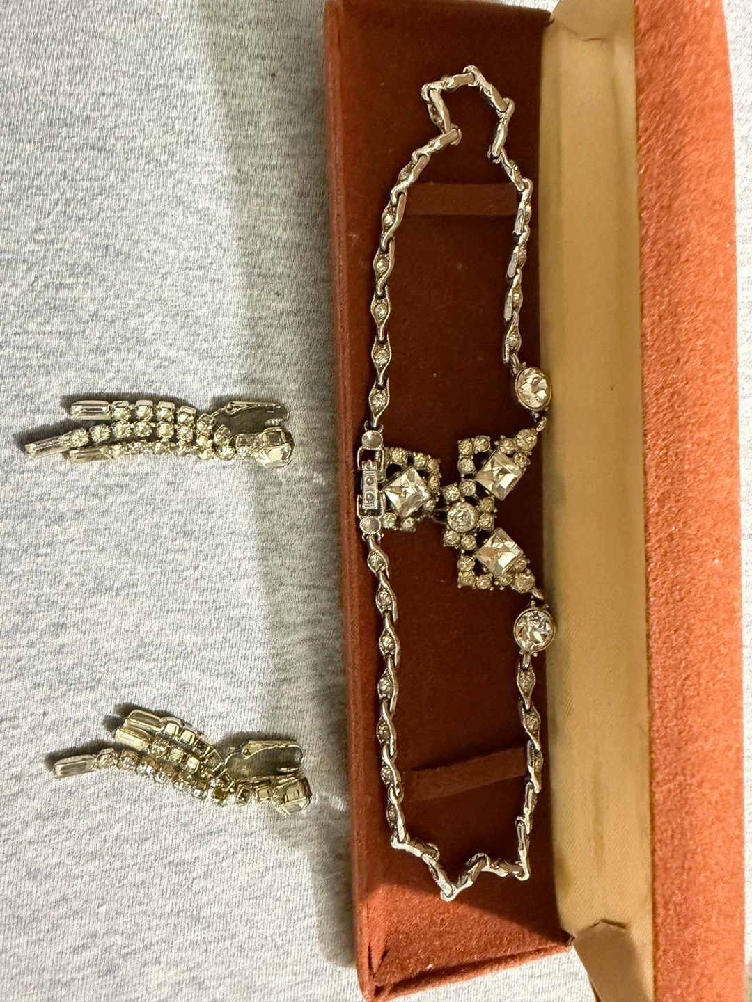 Rhinestone Necklace and Earring Set with Box