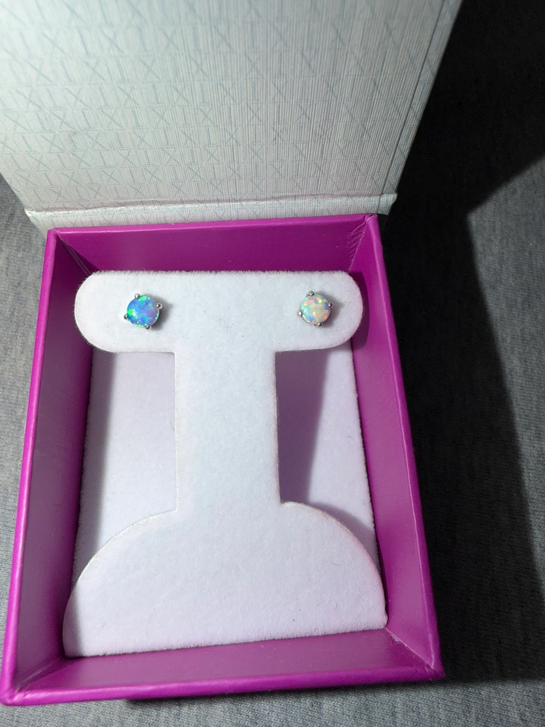 Silver -Opal Stud Earrings in Jewelry Box