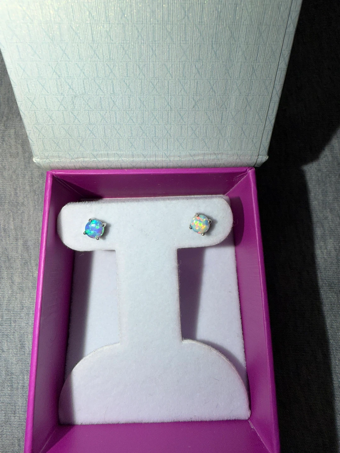 Silver -Opal Stud Earrings in Jewelry Box - photo 3
