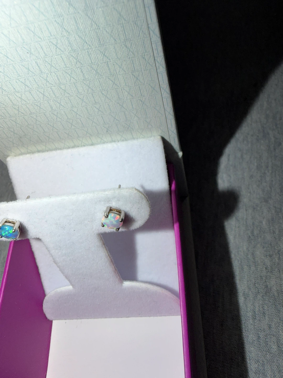 Silver -Opal Stud Earrings in Jewelry Box - photo 2