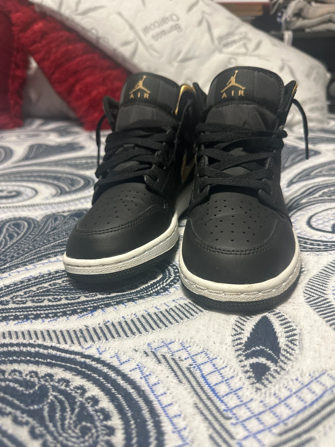 Nike Air Jordan 1 Mid Black Gold Youth Sneakers - photo 3