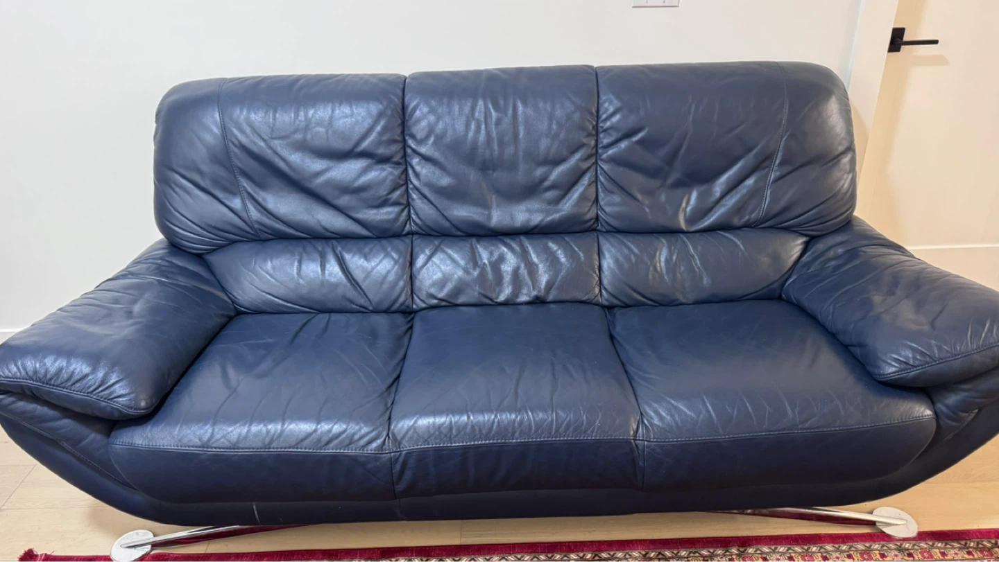 Dark Blue Leather Sofa - photo 2
