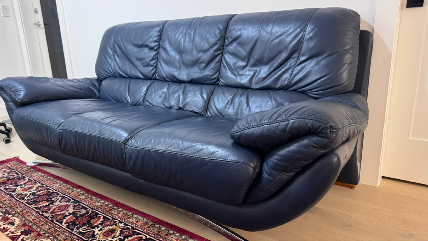 Dark Blue Leather Sofa