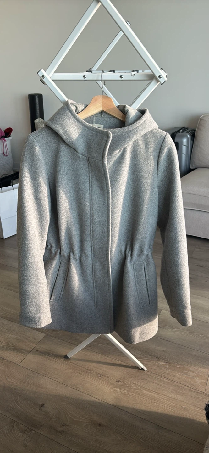 Esprit Grey Hooded Wool Blend Coat - Size Small