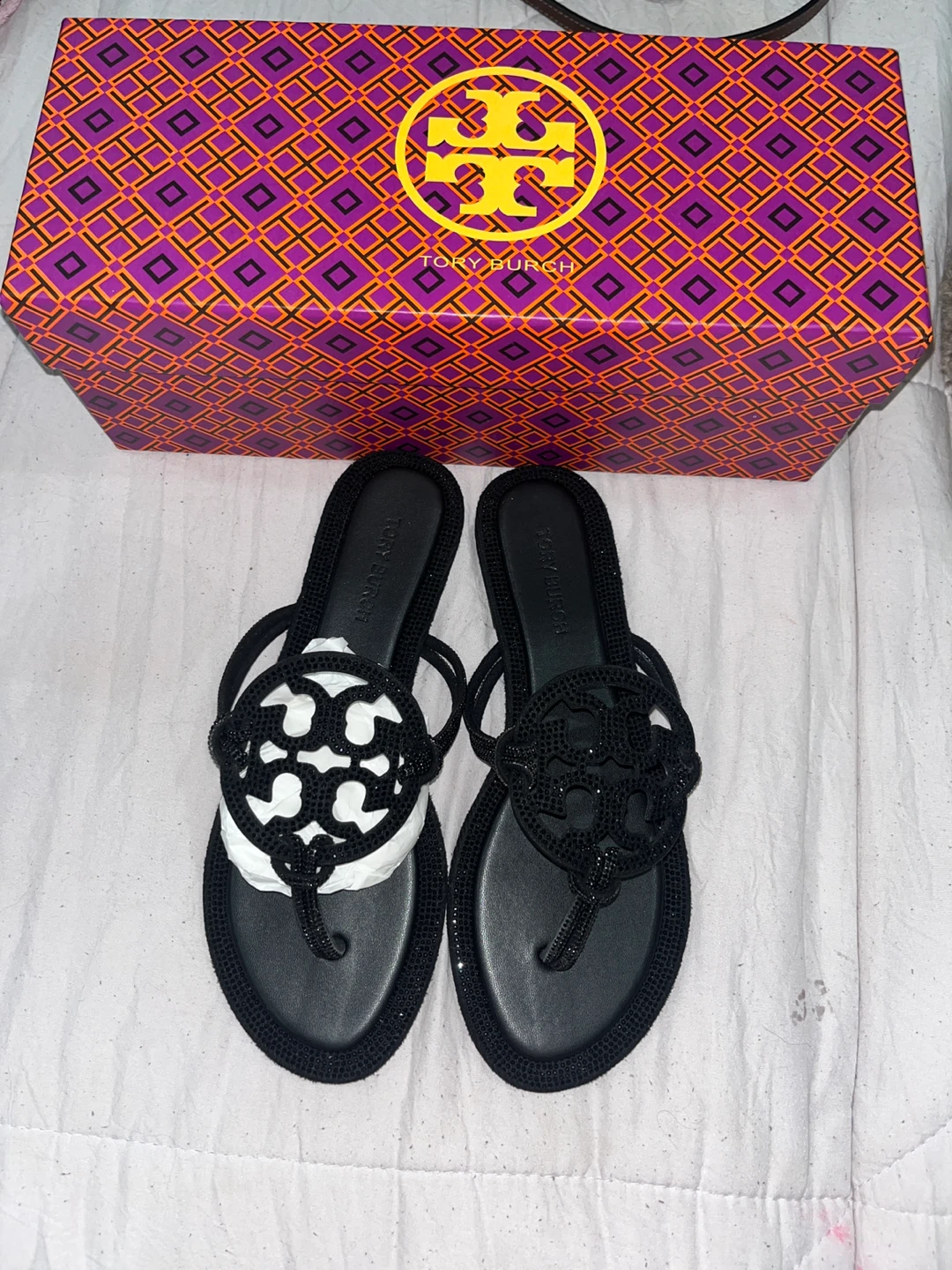 Tory Burch Black Embellished Miller Sandals with Box - photo 2