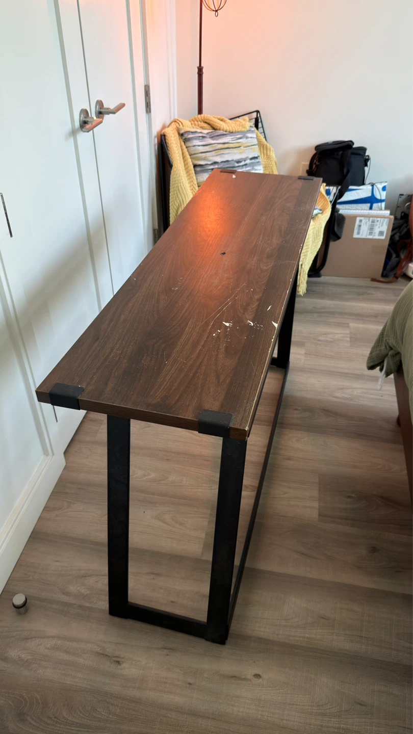 Long Console Table with Dark Wood Top and Black Metal Frame - photo 3