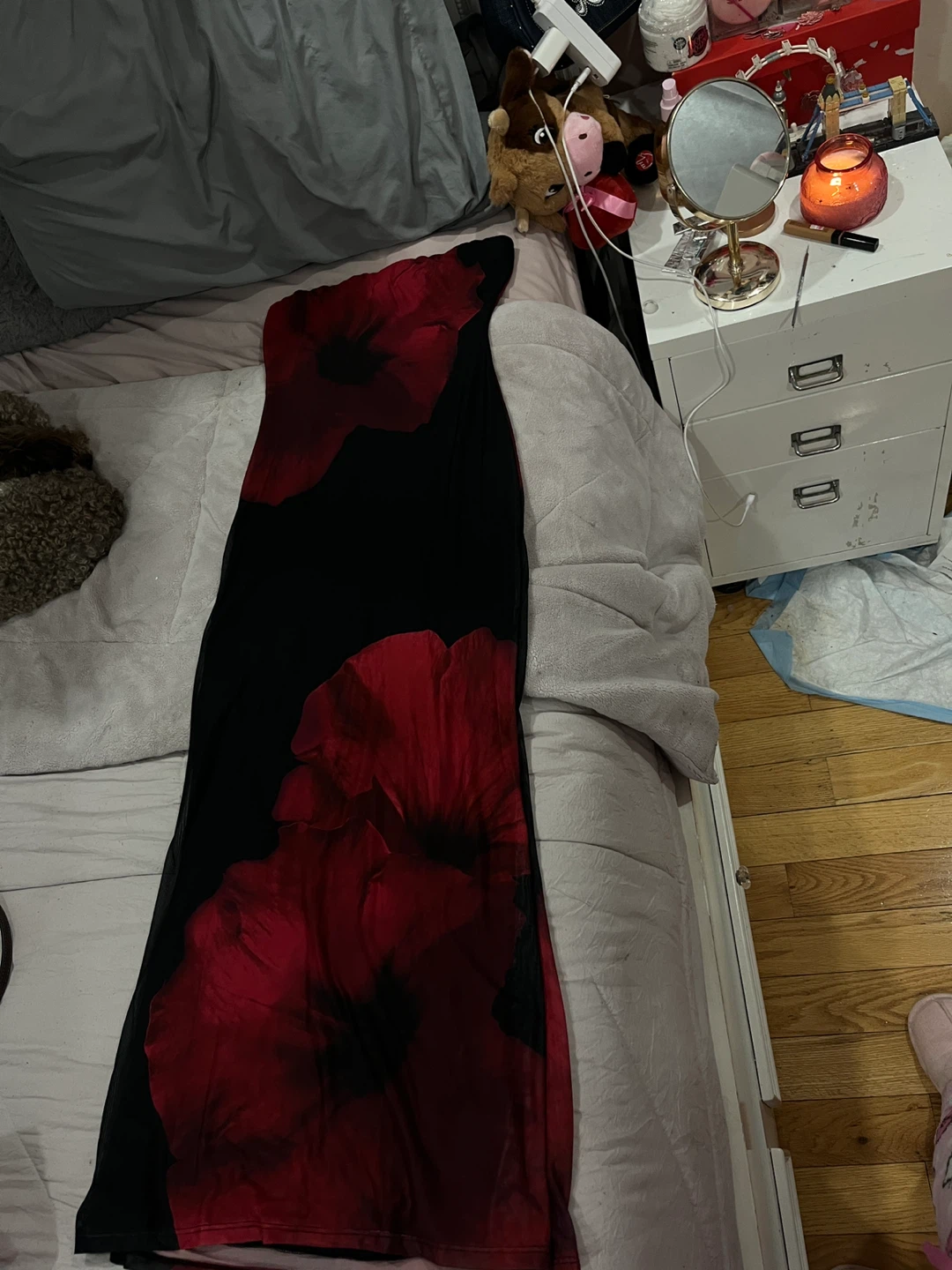 Windsor Black & Red Floral Mesh Maxi Dress