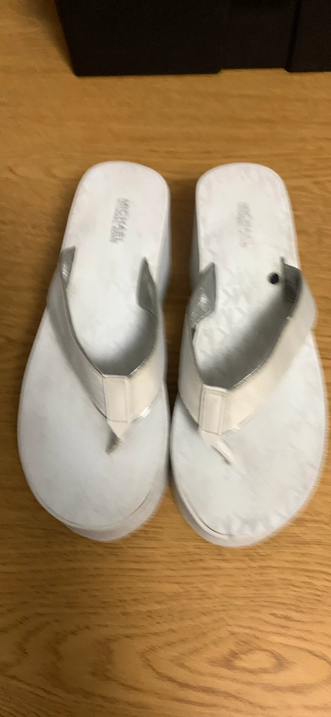 Michael Kors White MK Logo Wedge Flip Flops