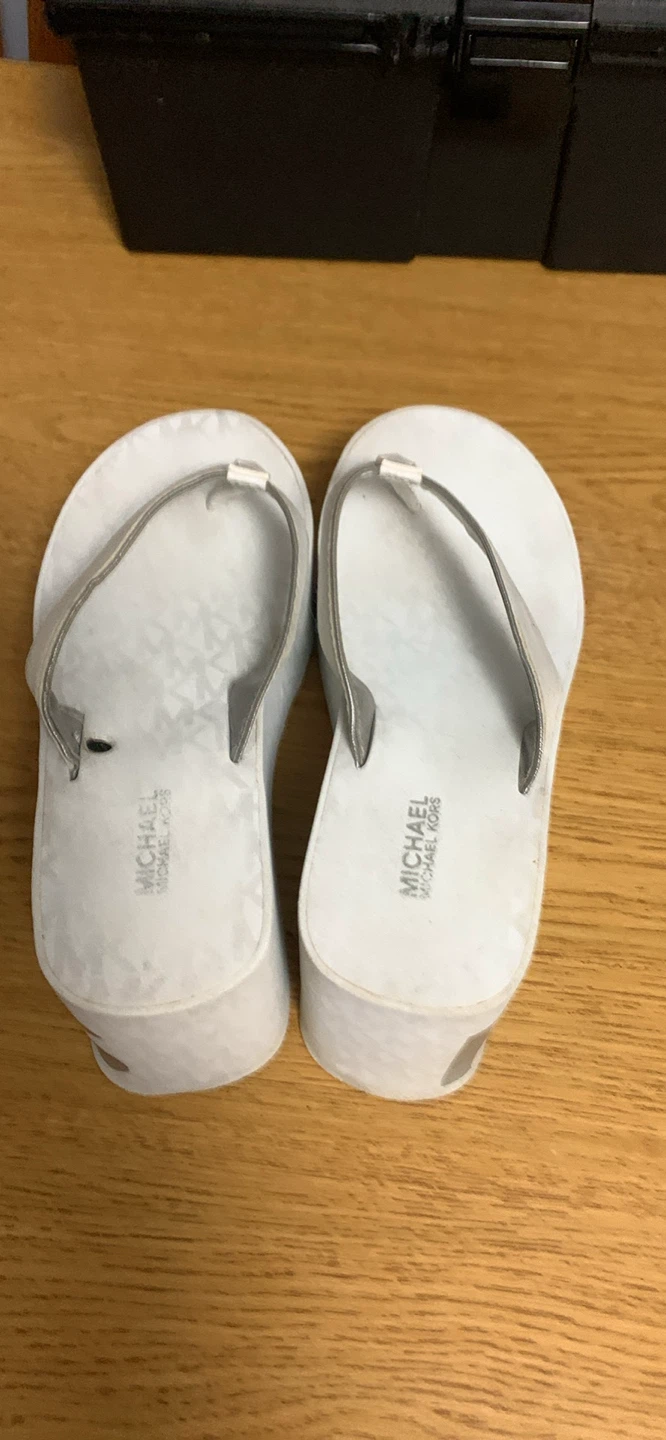 Michael Kors White MK Logo Wedge Flip Flops - photo 2