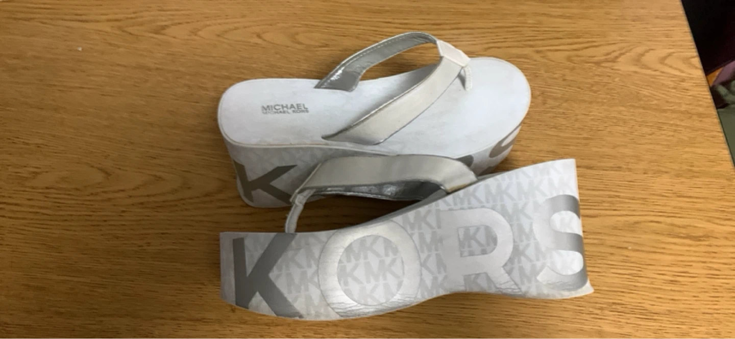 Michael Kors White MK Logo Wedge Flip Flops - photo 3