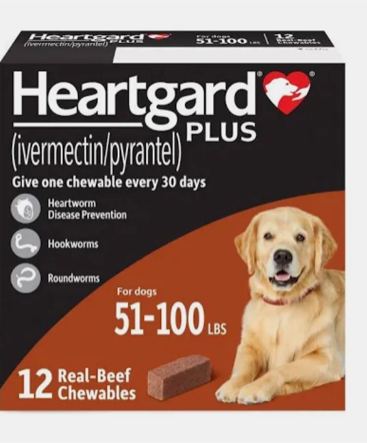 Heartgard Plus for dogs 51-100 lbs - 12 Real-Beef Chewables