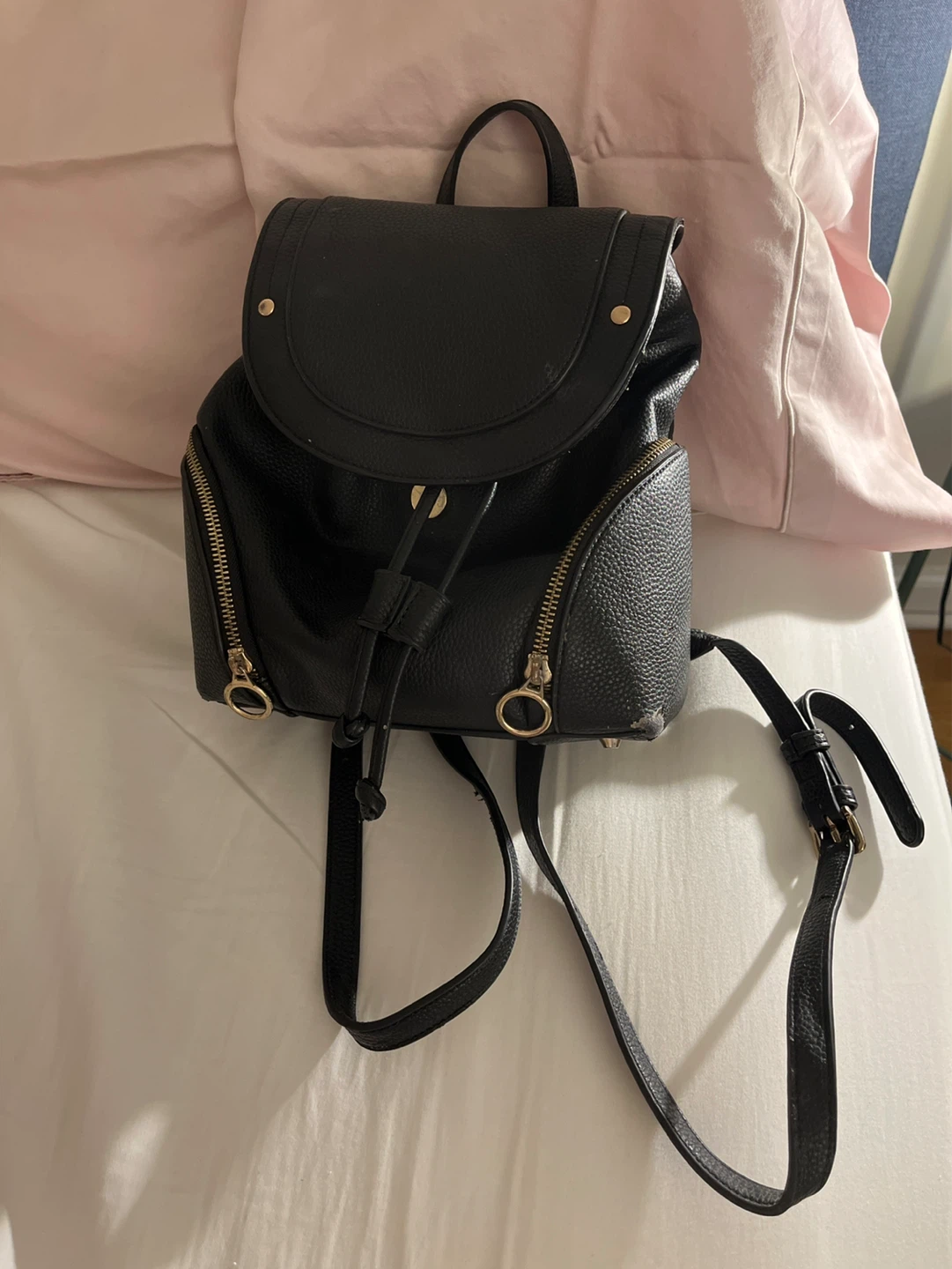 Black Faux Leather Mini Backpack