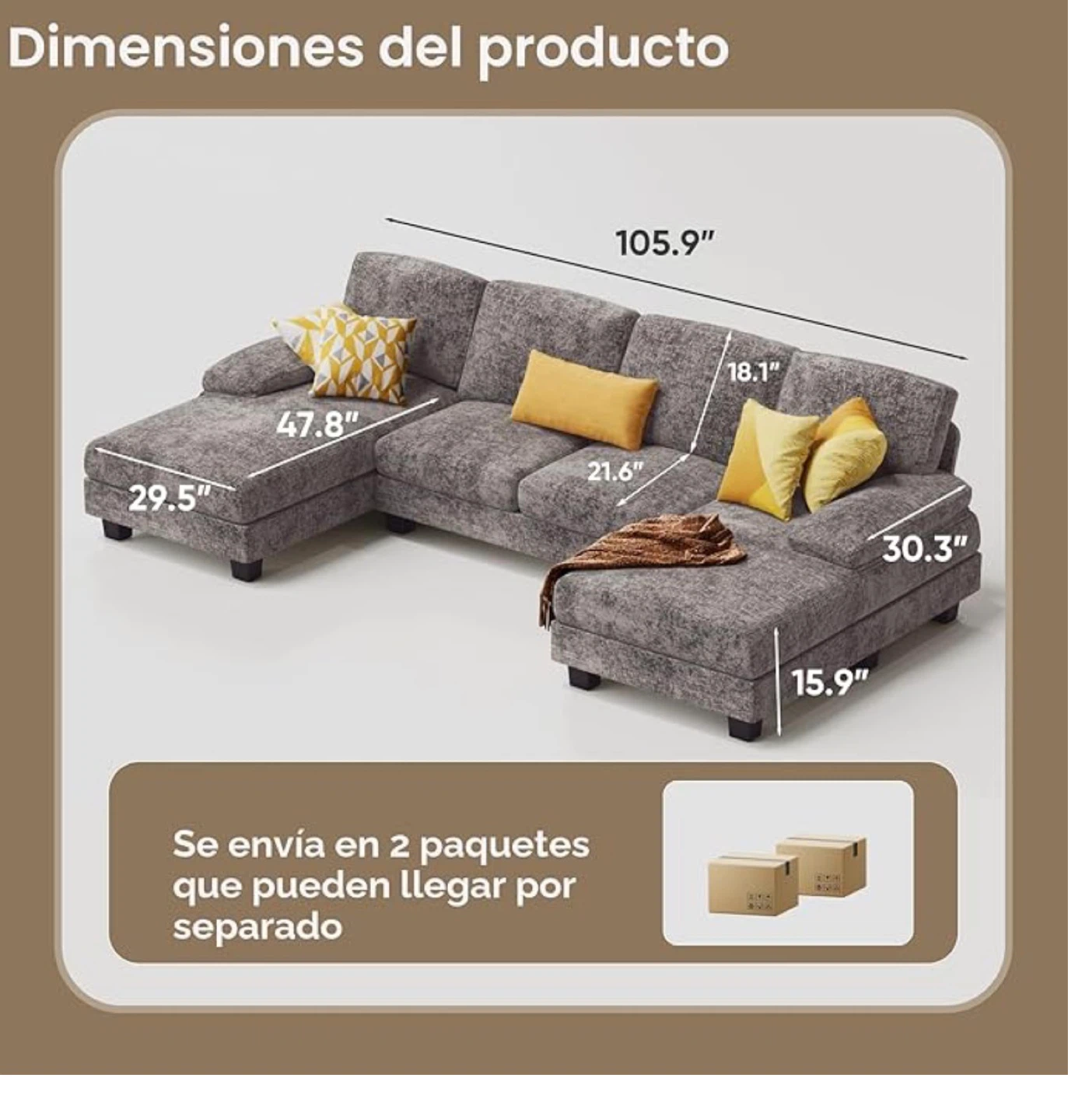 Gray Sectional Sofa with Chaise - photo 2