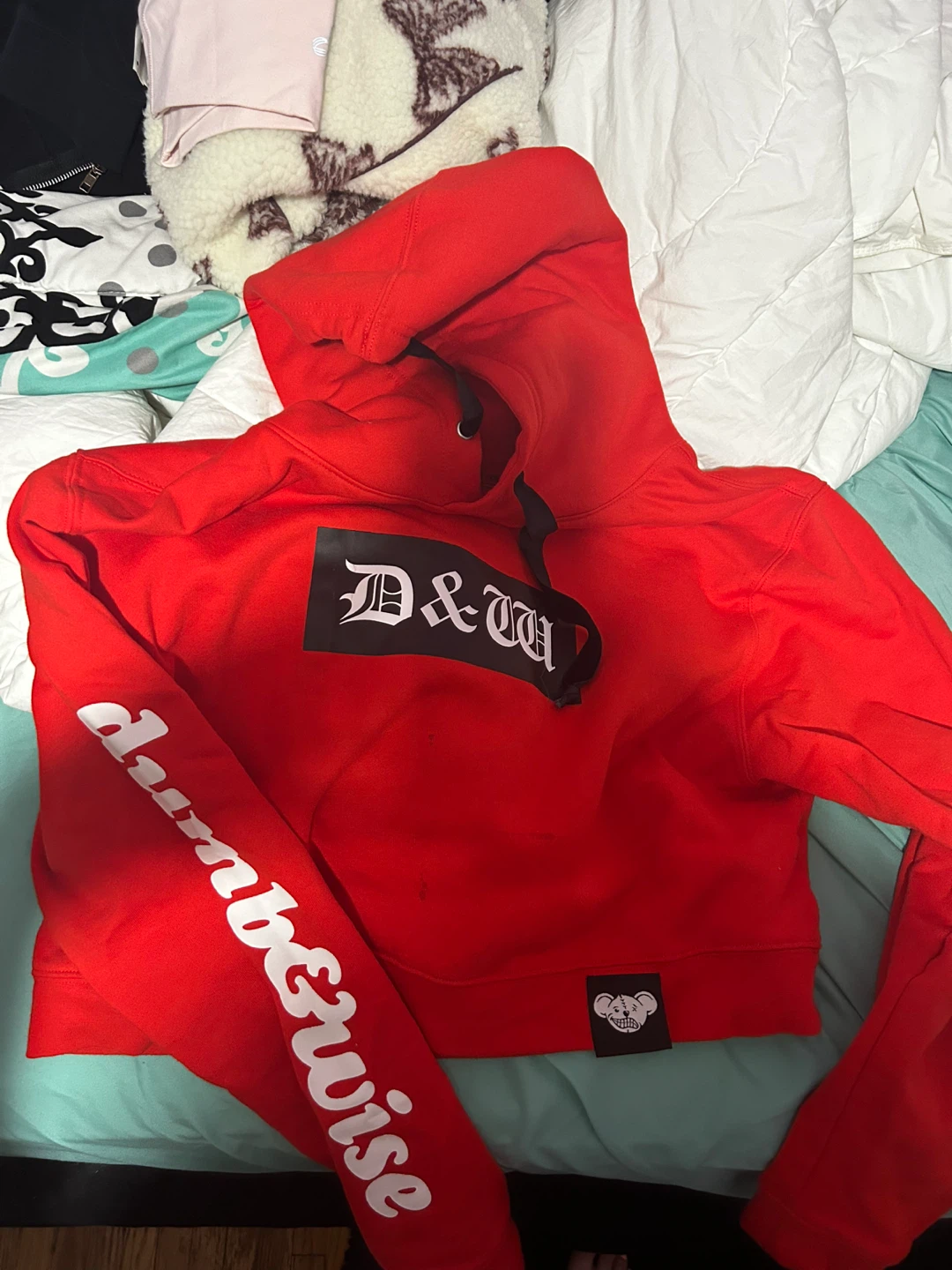 Red D&W "dumb & wise" Cropped Hoodie #freecycle