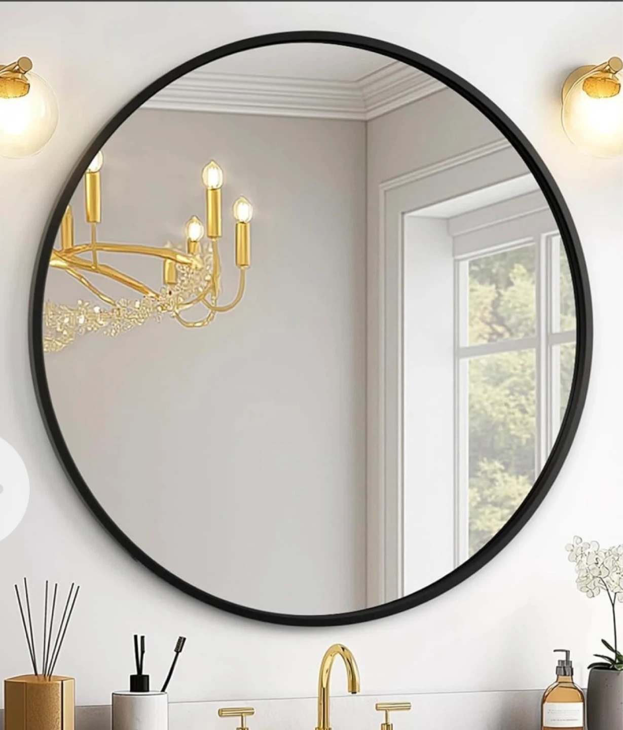 24 inch Round Black Metal Frame Wall Mirror