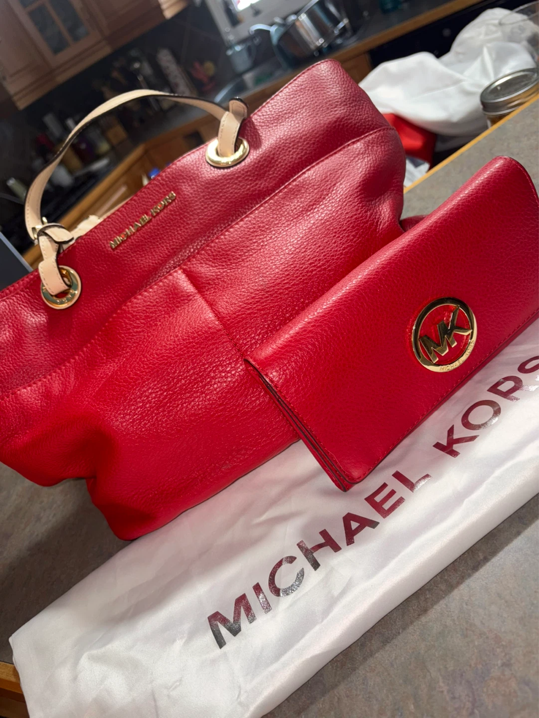 MK Bedford Fulton shoulder bag +  wallet, gold medallion ed.