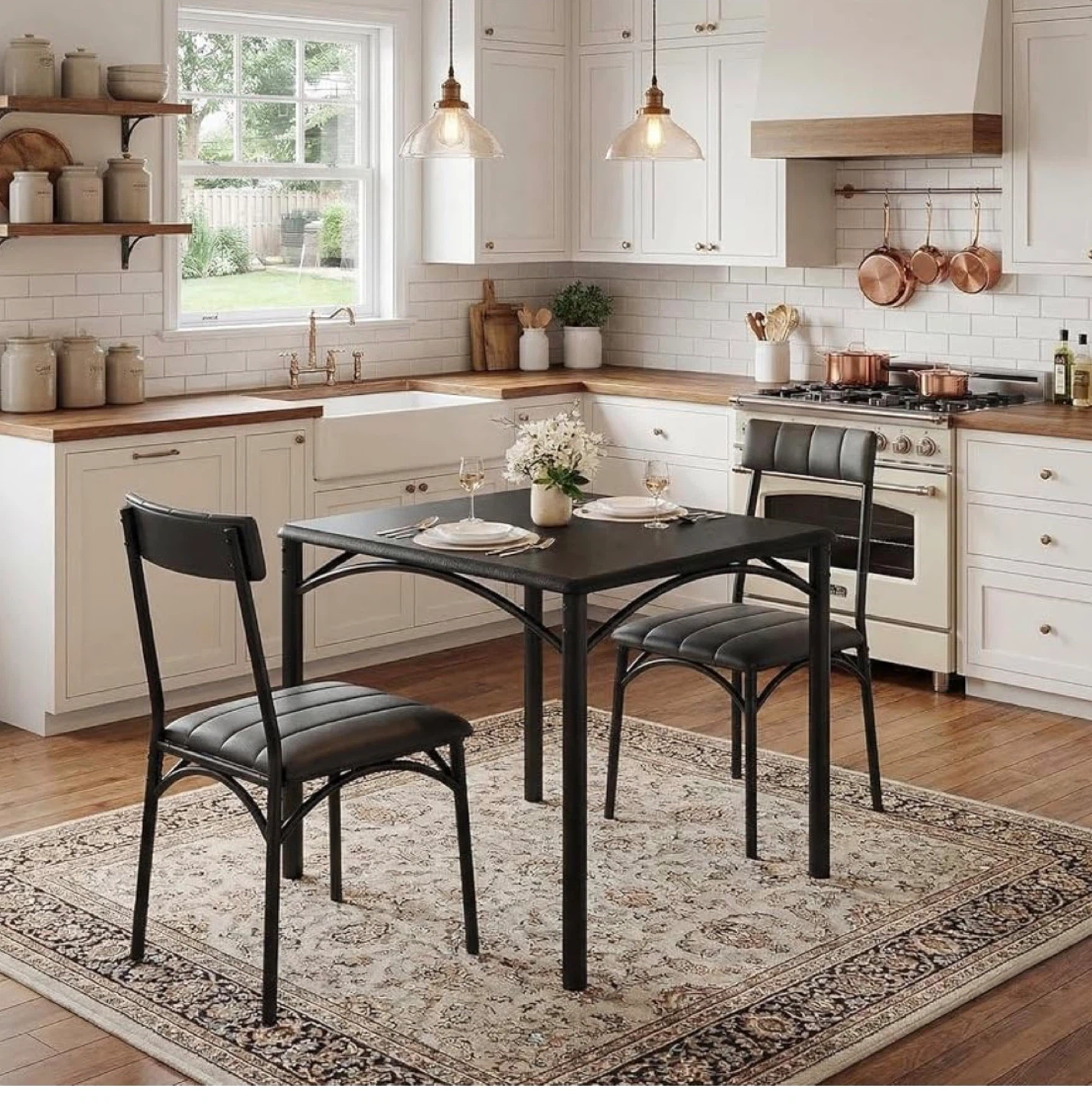Black Metal Dining Set with 2 Chairs
