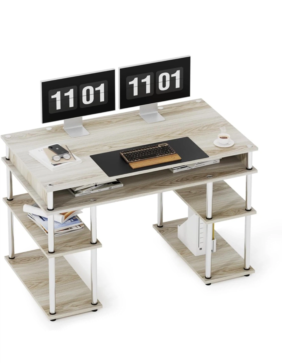 Wooden Computer Desk with Shelves - photo 2