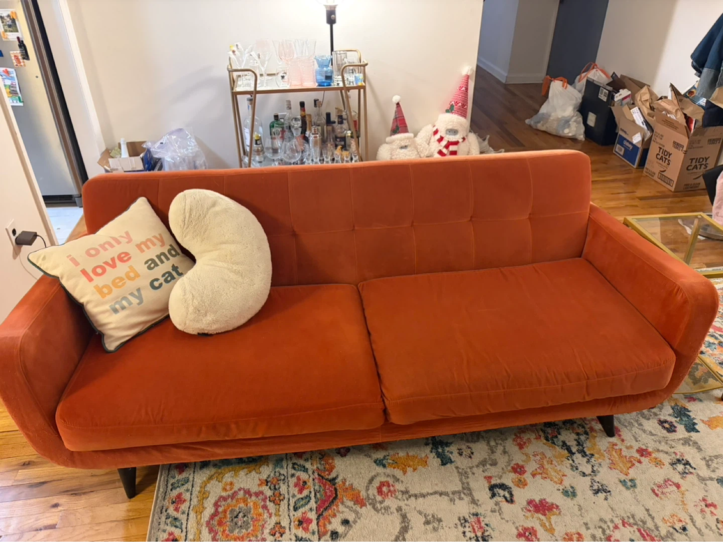Orange Velvet Sofa