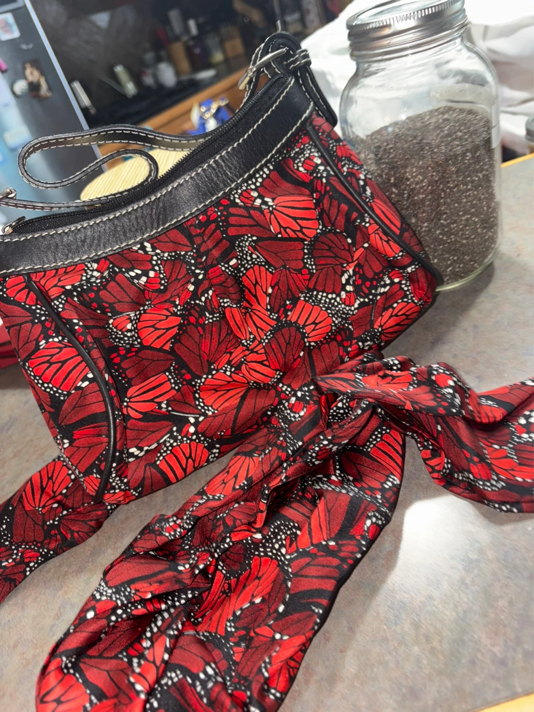 Pineda Covalin Butterfly Print Shoulder Bag + Matching Scarf