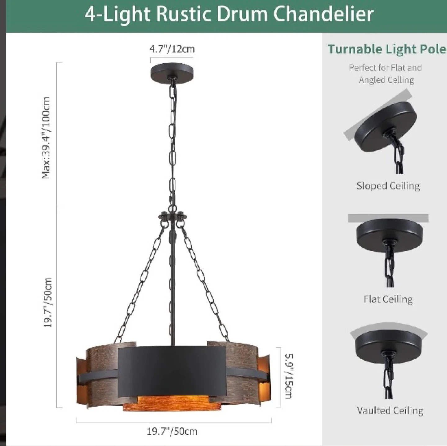 4-Light Rustic Drum Chandelier - photo 2