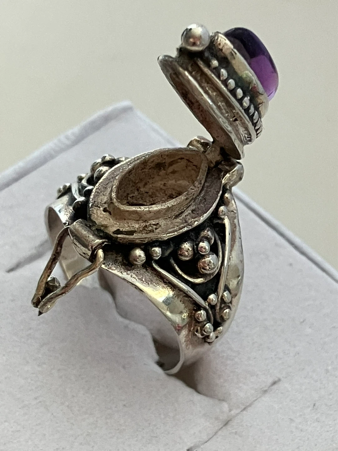 Poison ring, Amethyst, Sterling silver, Size 6 - photo 5