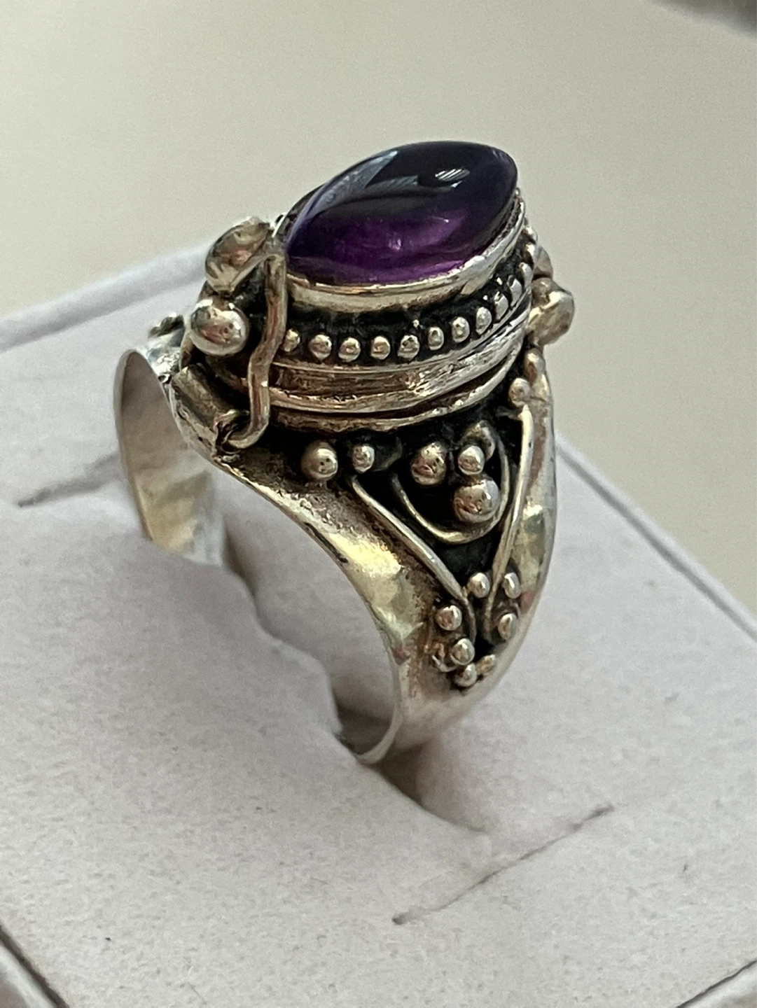 Poison ring, Amethyst, Sterling silver, Size 6 - photo 3