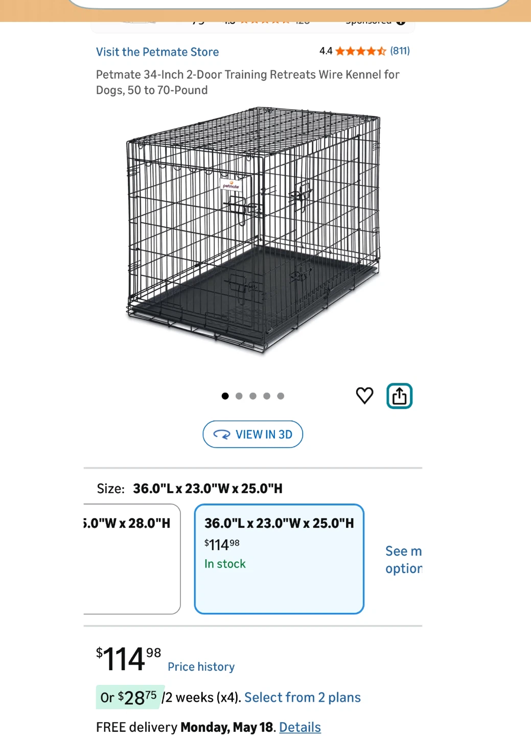 Petmate - Large black metal dog crate