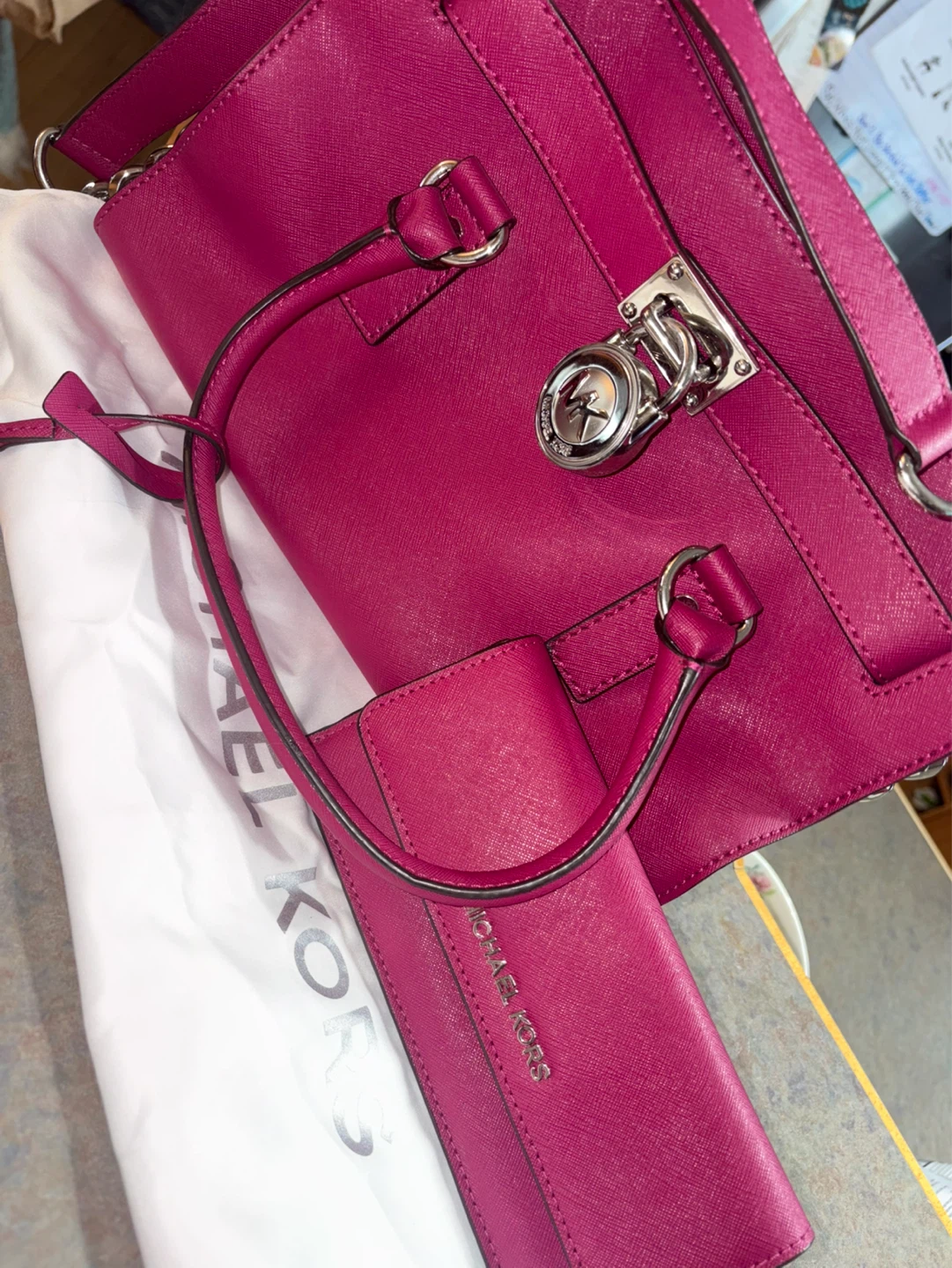 Michael kors Hamilton leather satchel + matching mk slim wallet