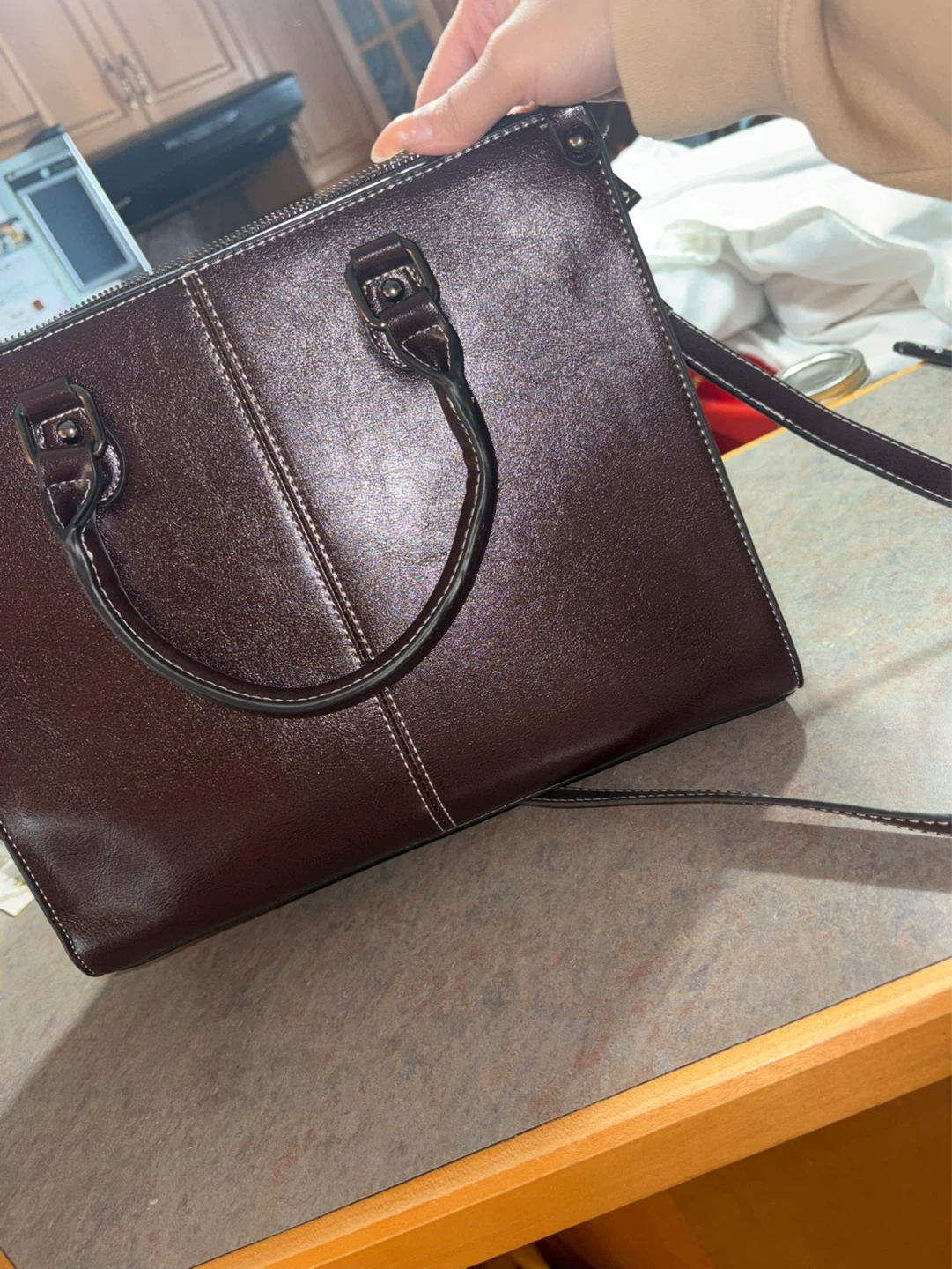 Brown Leather Top Handle Handbag