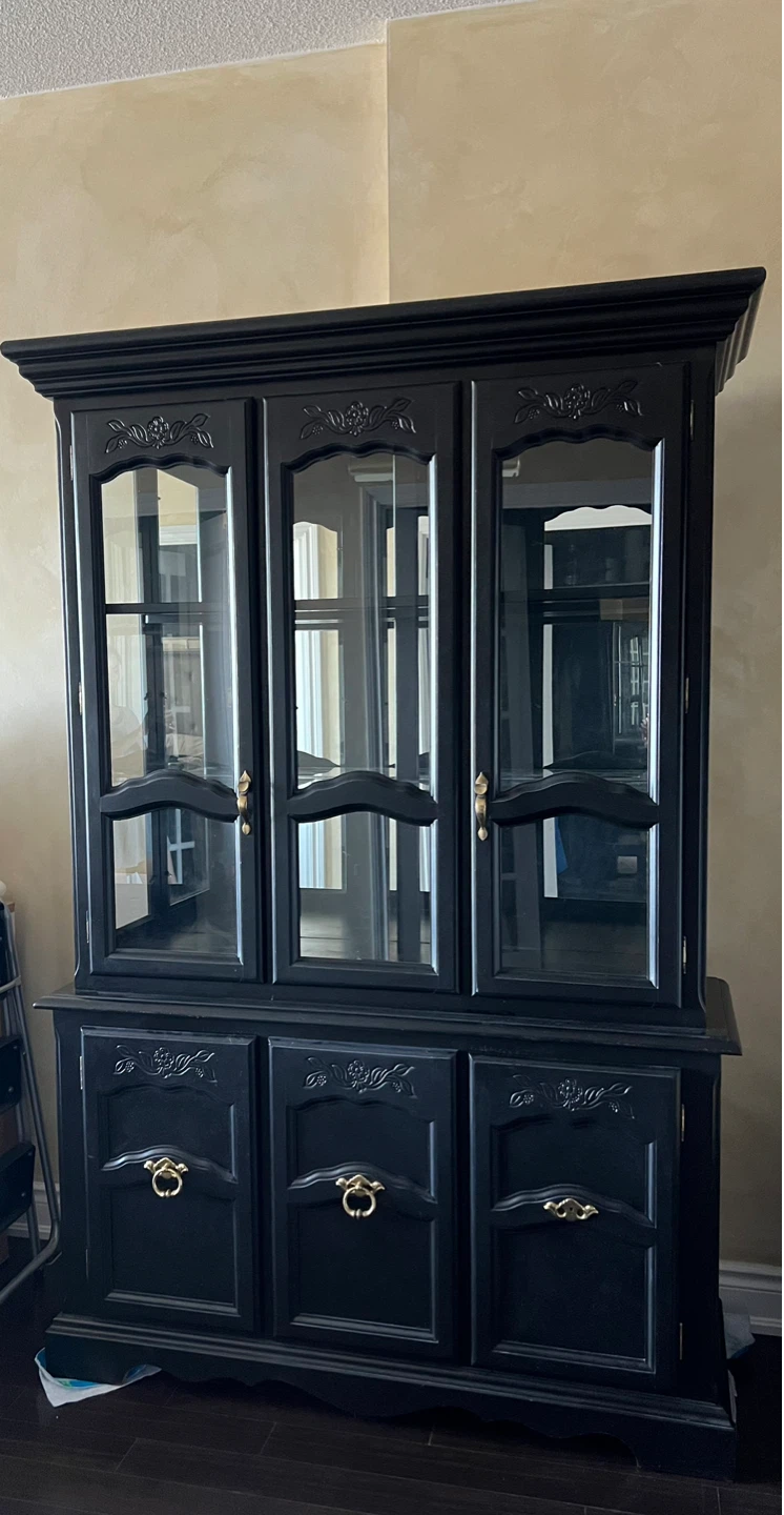 Black China Cabinet with Glass Doors