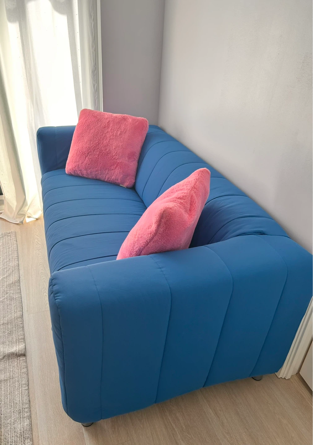 Blue Sofa with Pink Pillows - photo 2