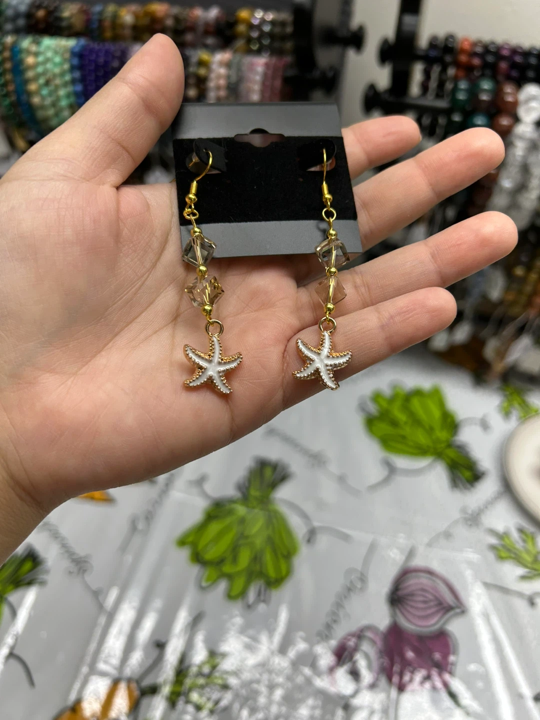 Gold Starfish Dangle Earrings with Crystals - photo 2