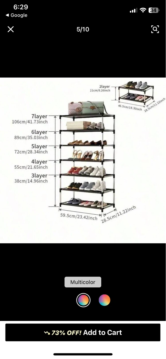 7-Tier Shoe Rack with Grey Cover - photo 2