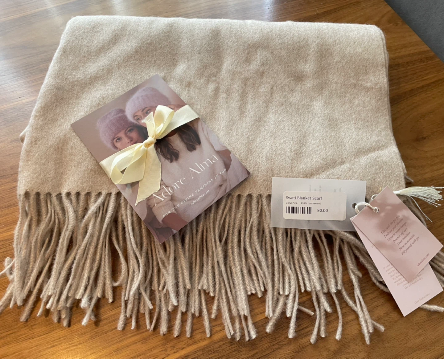 Luxe Adore Alma Lambswool Blanket Scarf - Coral Pink