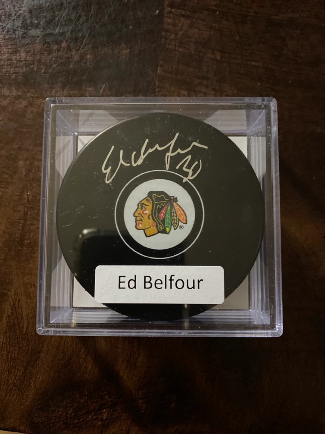 Ed Belfour Signed Chicago Blackhawks Puck