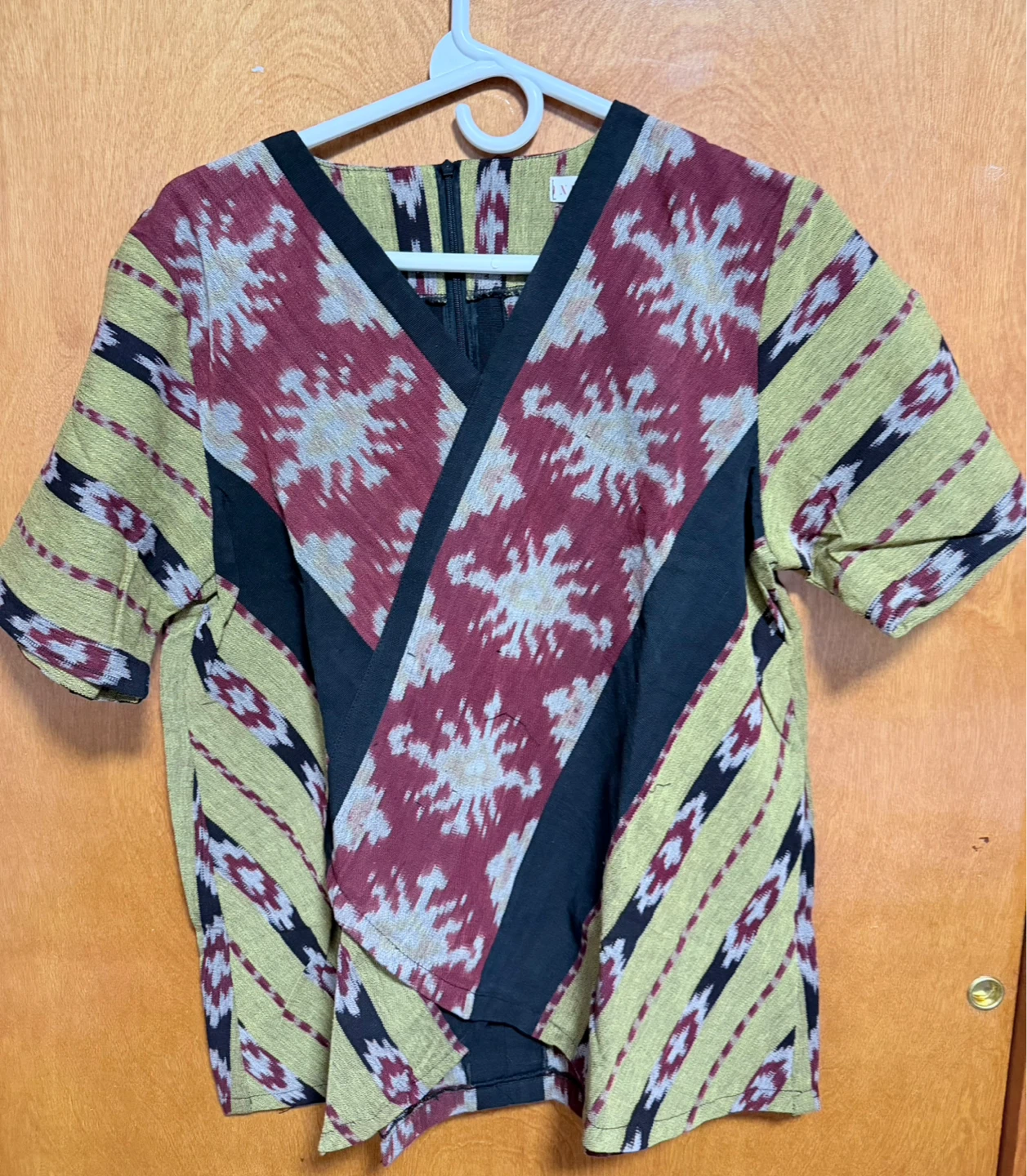 Geometric Print Wrap Blouse Batik indonesia